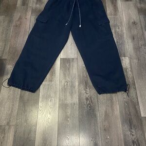 Blue Cargo Pants with Relaxed Fit and Adjustable Waistband
